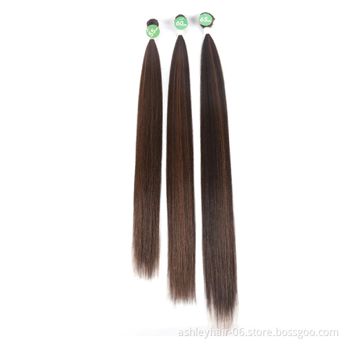 Kanekalon Fiber Hair Straight Wig Brazilian Multi Bundle Synthetic Yaki Weave